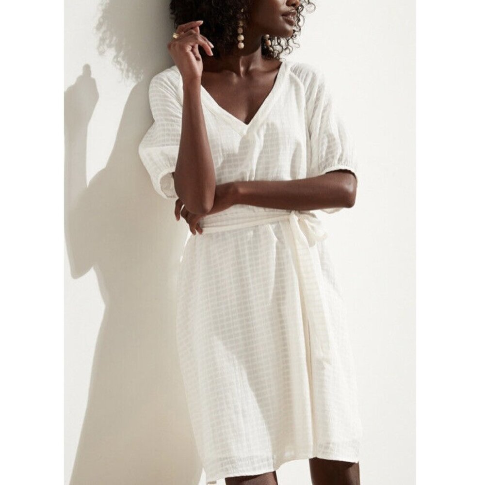 NWT! Banana Republic Off White Textured Gauzy Cotton Mini Vacation Dress L Tall